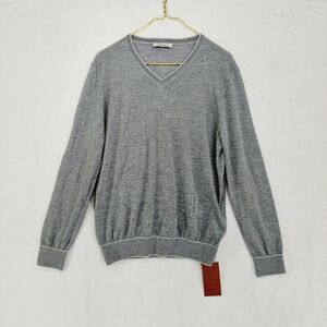 Gentle Herd Gray Cotton Long Sleeve V-Neck Pullover Sweater 4668